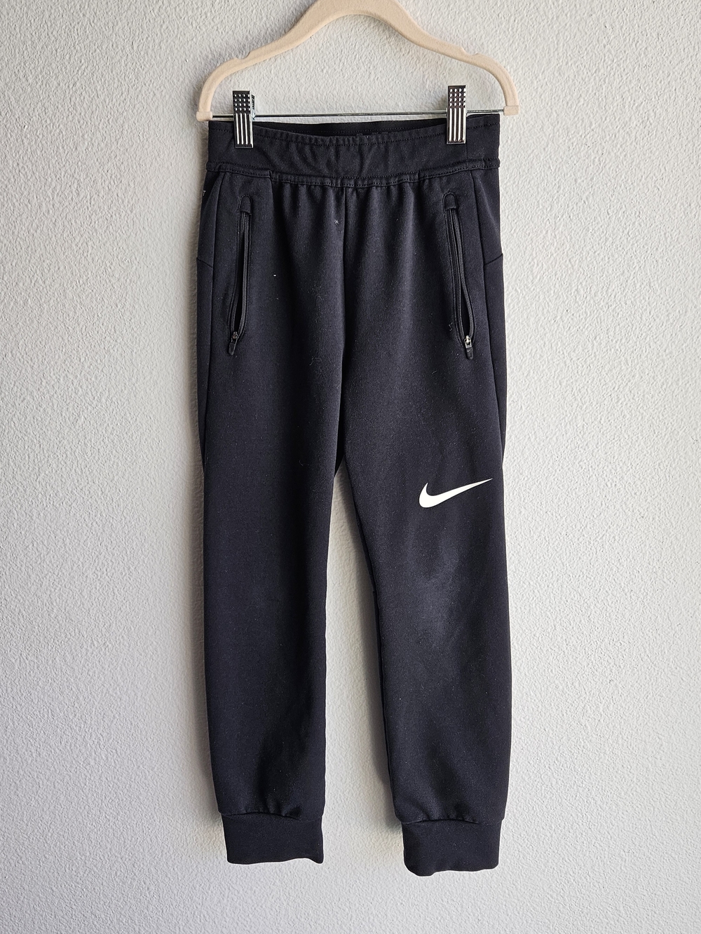 Nike Dri-Fit Kids Black Joggers with White Swoosh Cuffed Ankles X Small